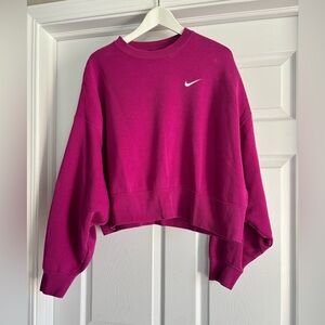 Nike Pink Oversized Dolman Sleeve Cropped Hoodie Medium